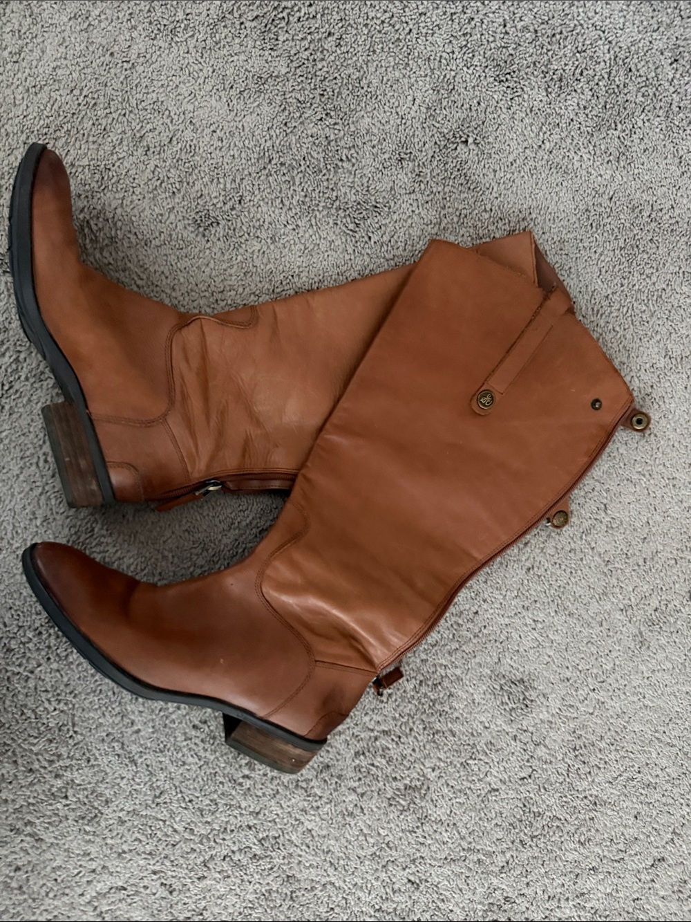 Sam Edelman Cognac Leather Knee-High Heeled Boots Wide Calf